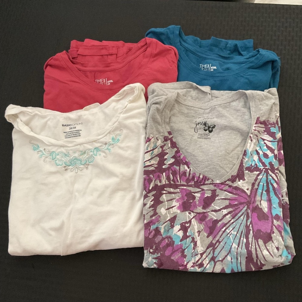 Mixed Brand Shirts Lot Womens 3X Lot Of 4 Multicolor Summer Bright Butterfly